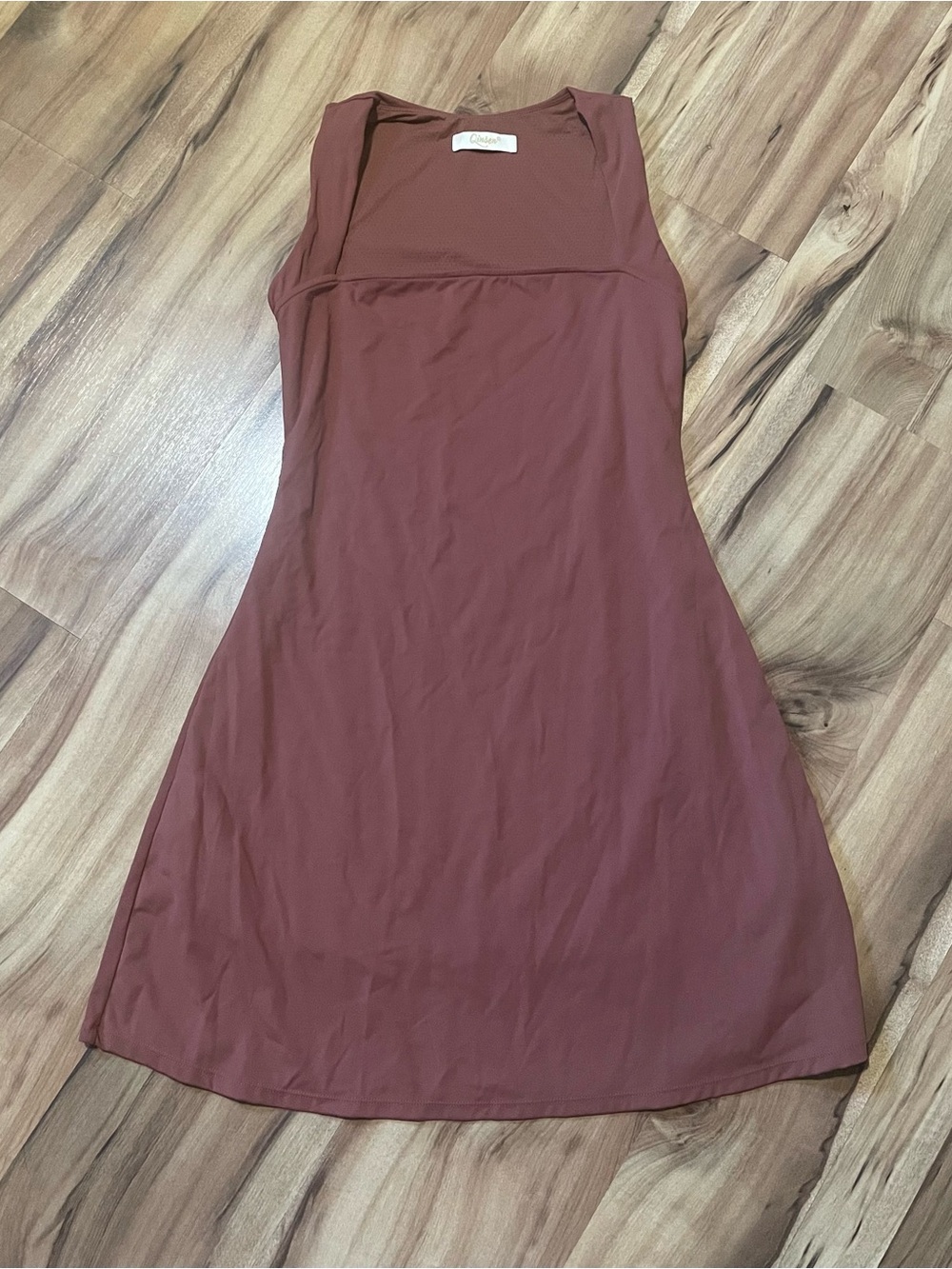 QINSEN Carob Brown Activewear Dress Square Neck Bodice Flare Mini Size L
